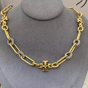 Tory Burch Gold-Tone Chain Necklace with Crystal-Accented Links